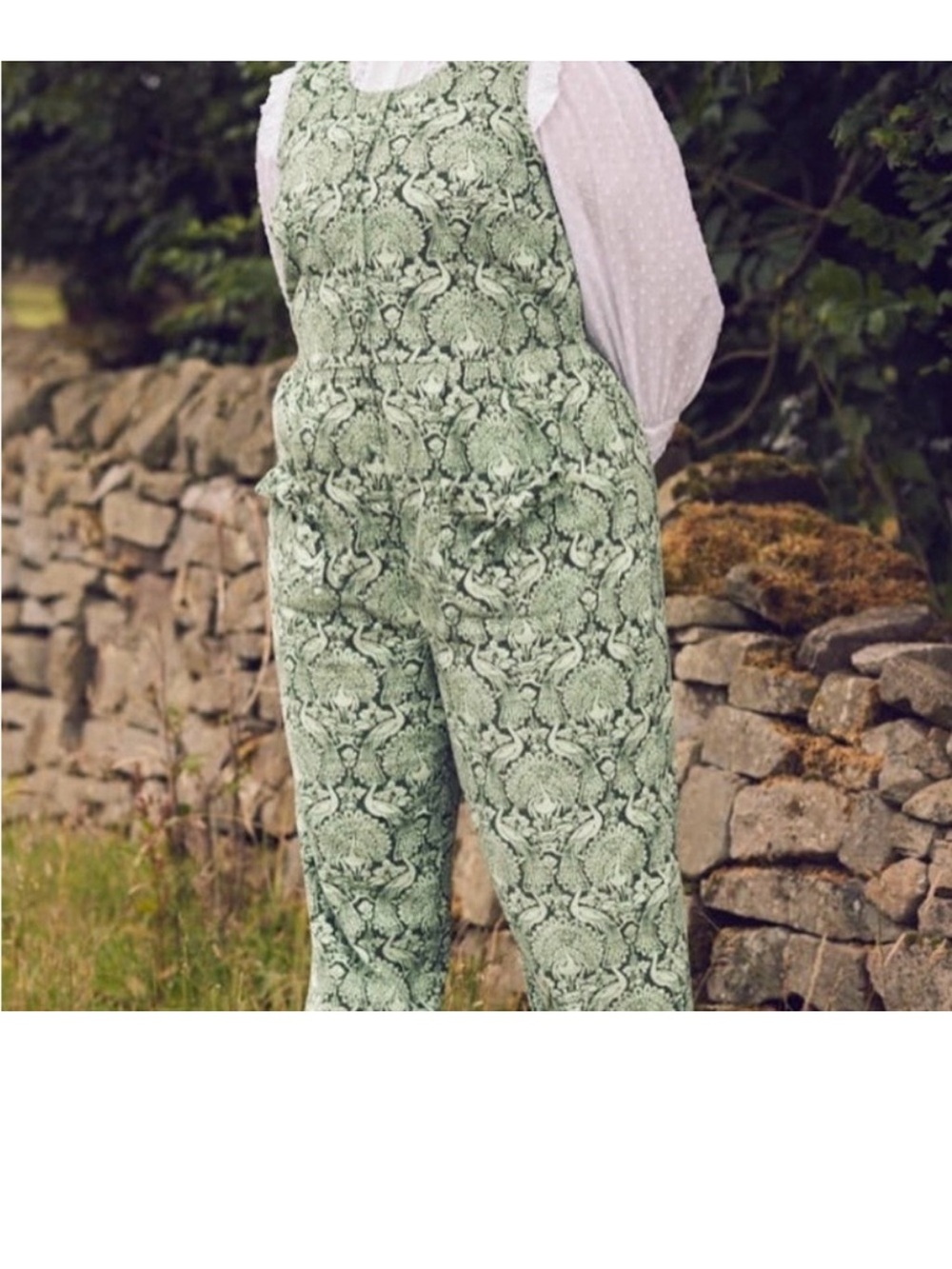 Laura Ashley Green Botanical Print Sleeveless Tie-Waist Jumpsuit